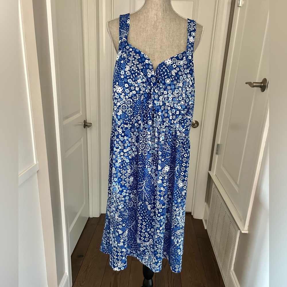 NWT Jamie & Layla Women's Plus Blue &White Sleeveless Floral Print Dress Size 3X